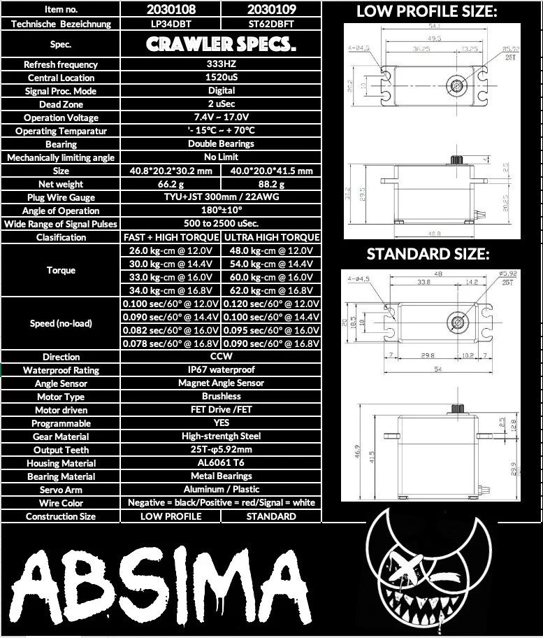 Absima Servo LP34DBT Crawler-Spec Waterproof 2030108 - Image 5