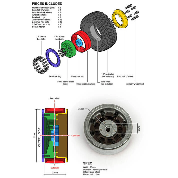 Gmade Jantes AR04 1.9 BeadLock Alu (x2) GM70402 - Image 3