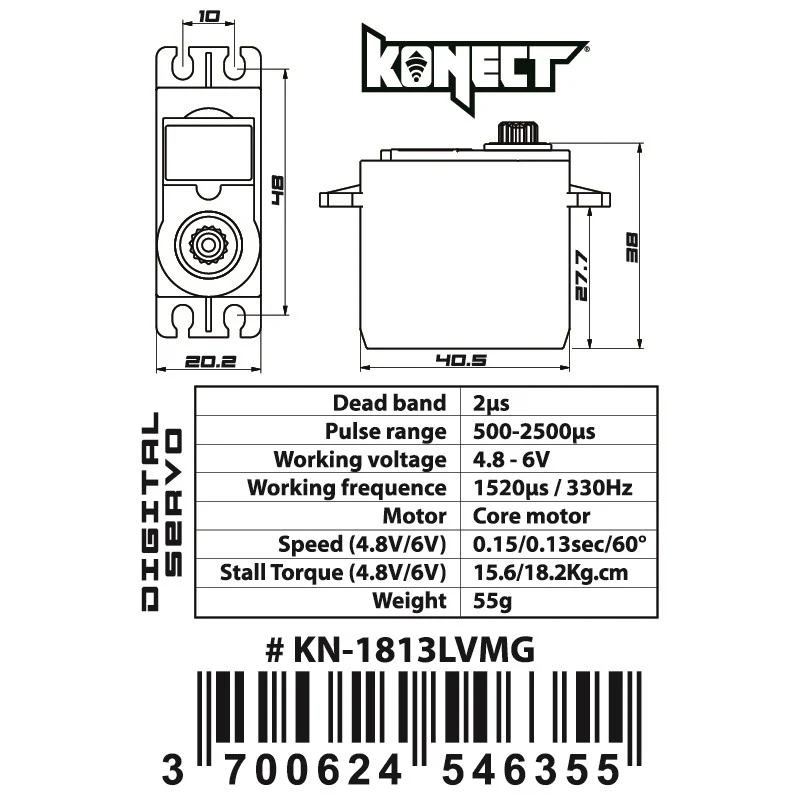 Konect Servo 18kg 0.13s Digital KN-1813LVMG - Image 2