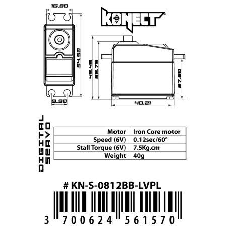 Konect Servo 6kg 0.12s Digital KN-S-0812BB-LVPL - Image 3