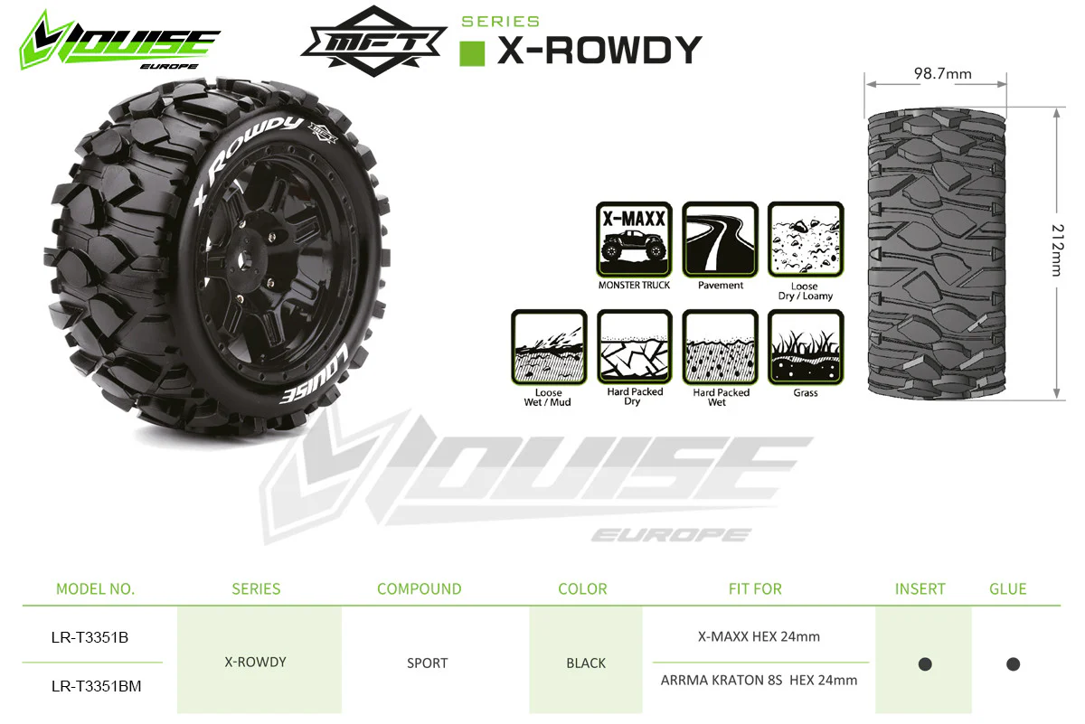 Louise RC Pneus X-Rowdy MFT + Jantes Kraton 8S (x2) LR-T3351BM - Image 3
