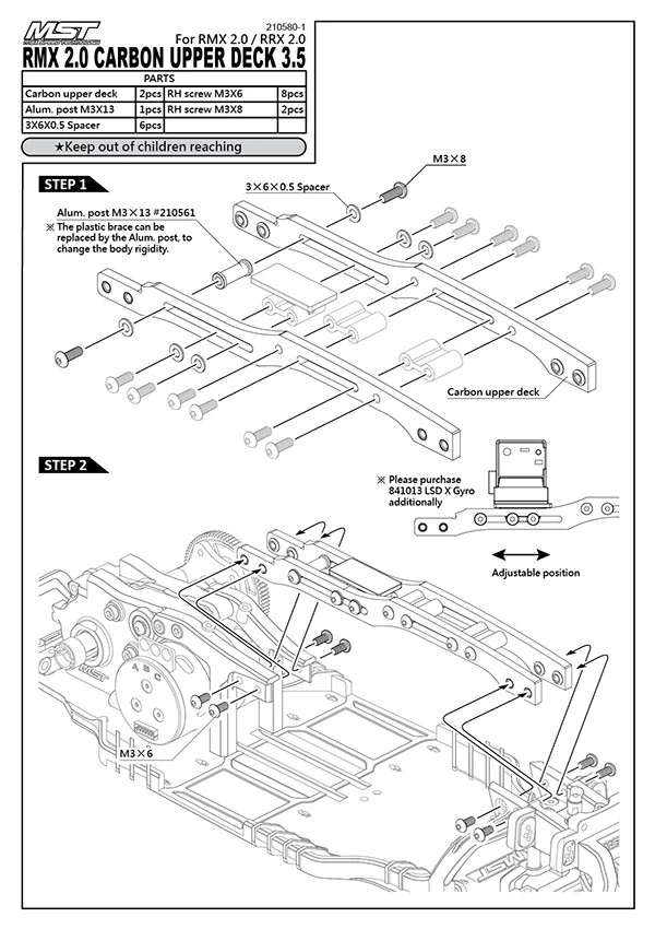 MST Platine Supérieur Carbone 3.5 RMX 2.0 Noir 210580-1BK - Image 2