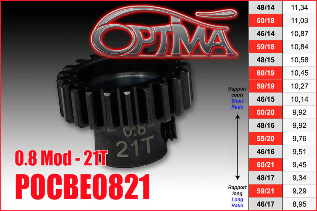 Optima Pignon moteur acier 21Dts module 0.8 POCBE0821 - Image 2