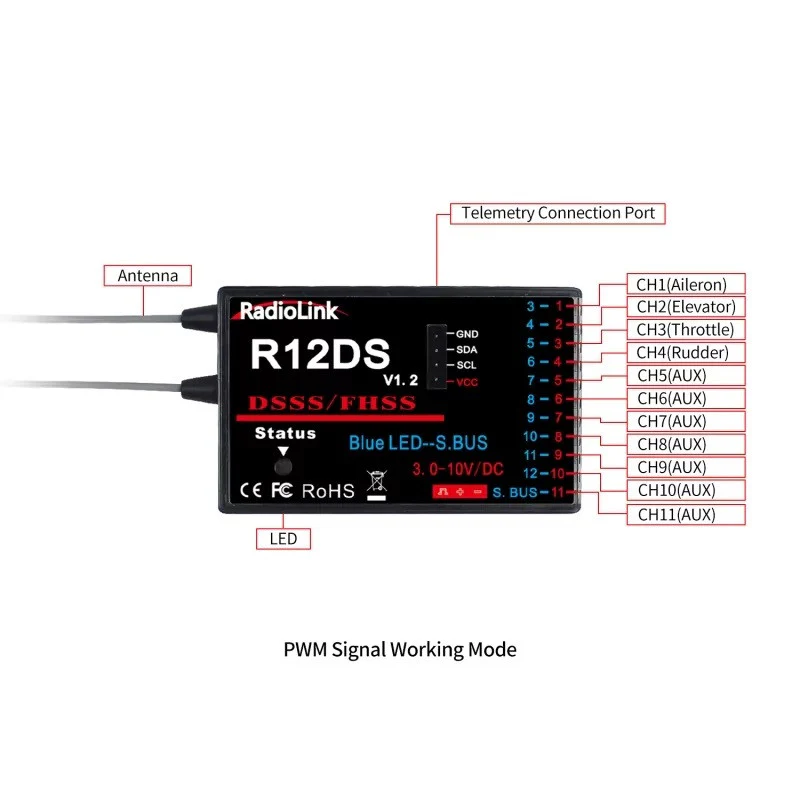 Radiolink Récepteur 12 voies pour radio AT10II RDL-0-R12DS - Image 3
