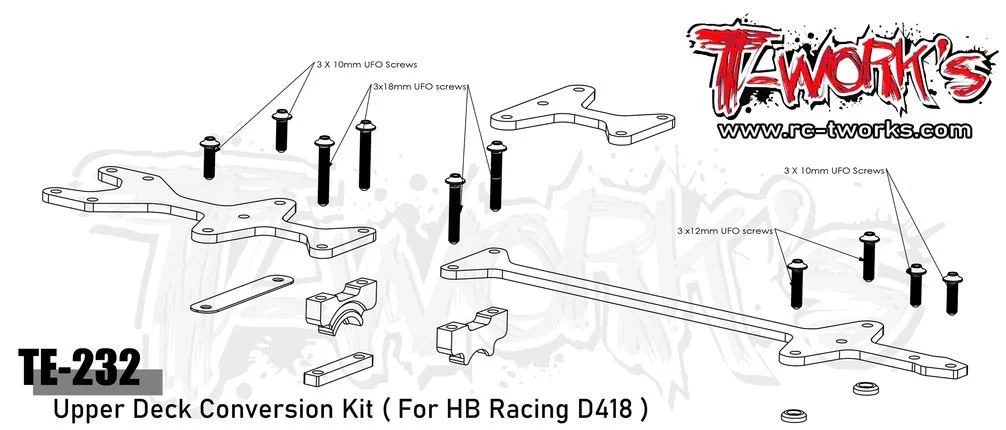 T-Work's Kit Conversion Platine Supérieur Carbone D418 TE-232 - Image 2