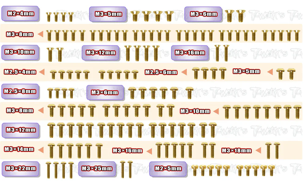 T-Work's Kit complet de Vis Acier Nitride Doré XRay XB2C GSS-XB2C-26